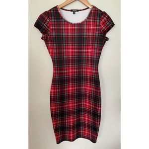XOXO Y2K Red Plaid Body Con Midi Dress XS